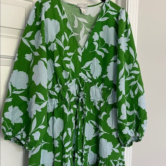 Kate Spade NY x Target Rose Linen Maxi Dress 1X Green /Blue Long Sleeve Dress - Picture 2 of 11